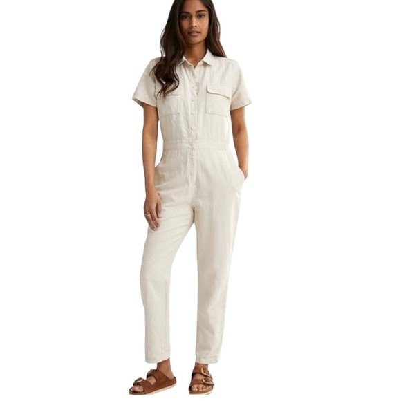 Outerknown NWT S.E.A. Organic Cotton Linen Natural Coveralls Jumpsuit Women’s XL - Picture 1 of 16
